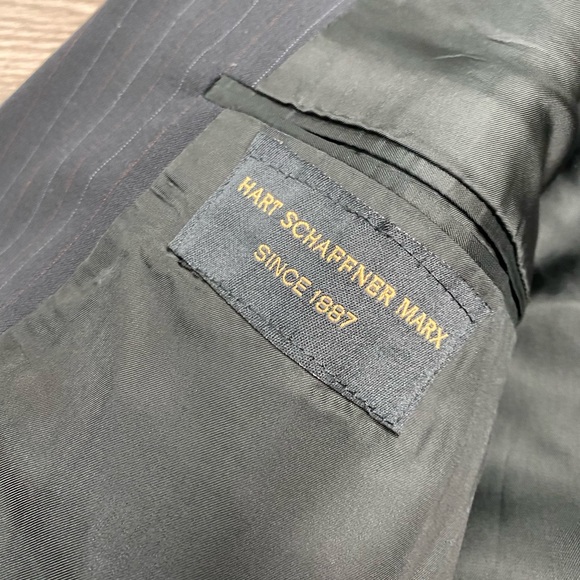Hart Schaffner Marx Black w/ Gold Pinstripe Suit - Picture 6 of 10